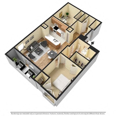 Floor plan for 1 bed, 1 bath, 1026 sqft